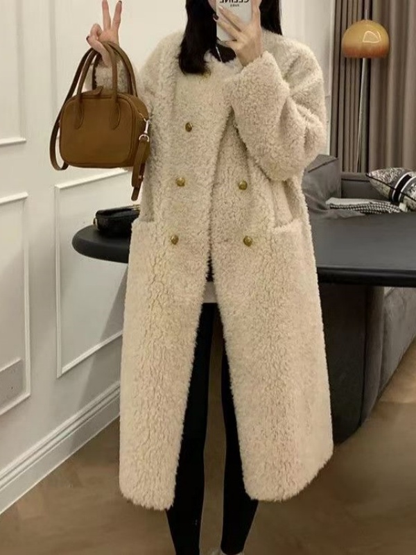 plus Size Mid-Length Lamb Fur  - Wool Coat Peacoat ulasan dan harga