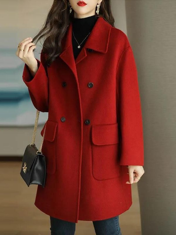 Stylish Mid-Length Woolen Coat - Wool Coat Peacoat ulasan dan harga