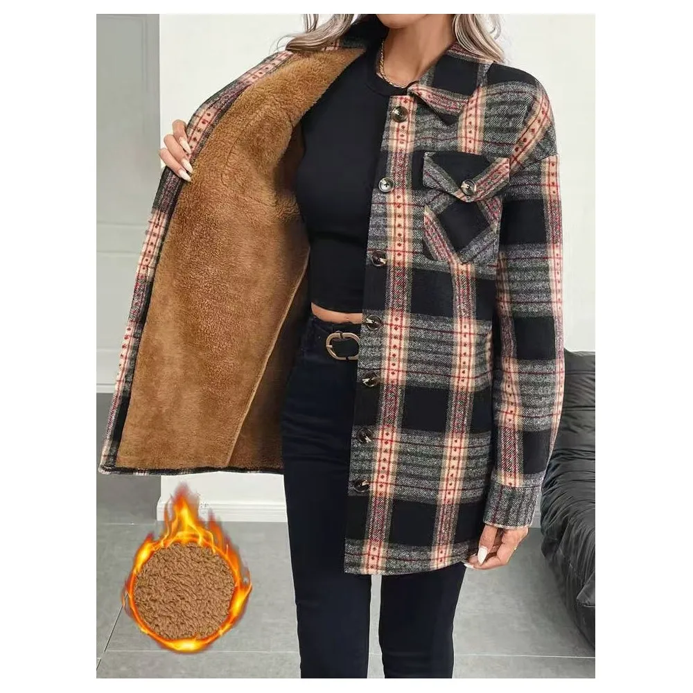Autumn Winter Women's Fashion  - Flannel Shirt Lined ulasan dan harga