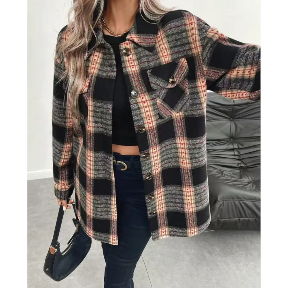 Autumn Winter Women's Fashion  - Flannel Shirt Lined ulasan dan harga