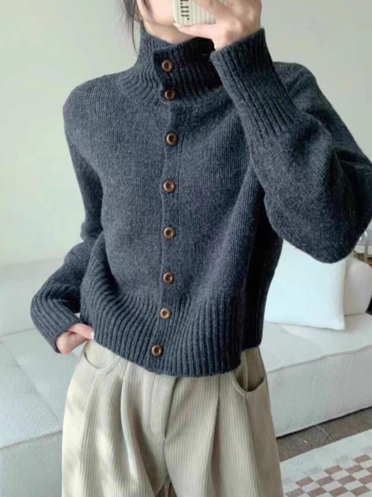 French new turtleneck short ca - Wool Coat Peacoat ulasan dan harga